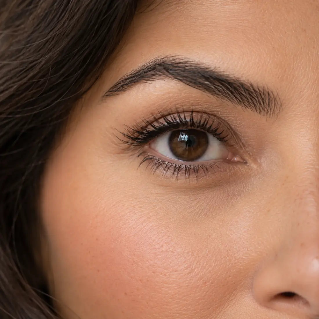 Close-up of softly lifted C-shaped lashes
