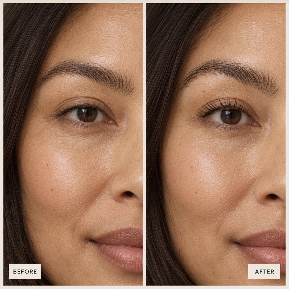 Before: close-up of the model’s lashes