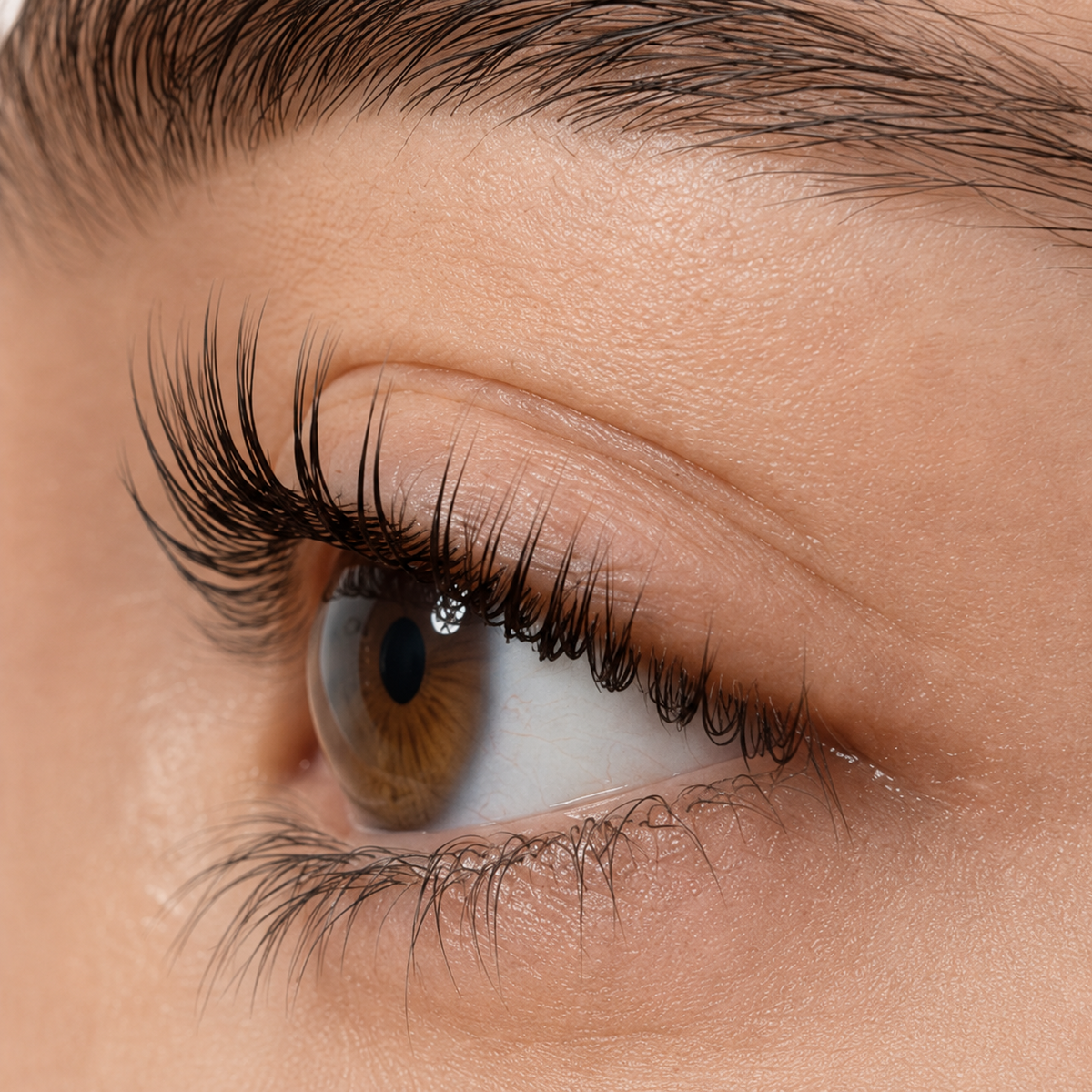 C-shaped curl with the eye, eyebrow and upper and lower lashes visible
