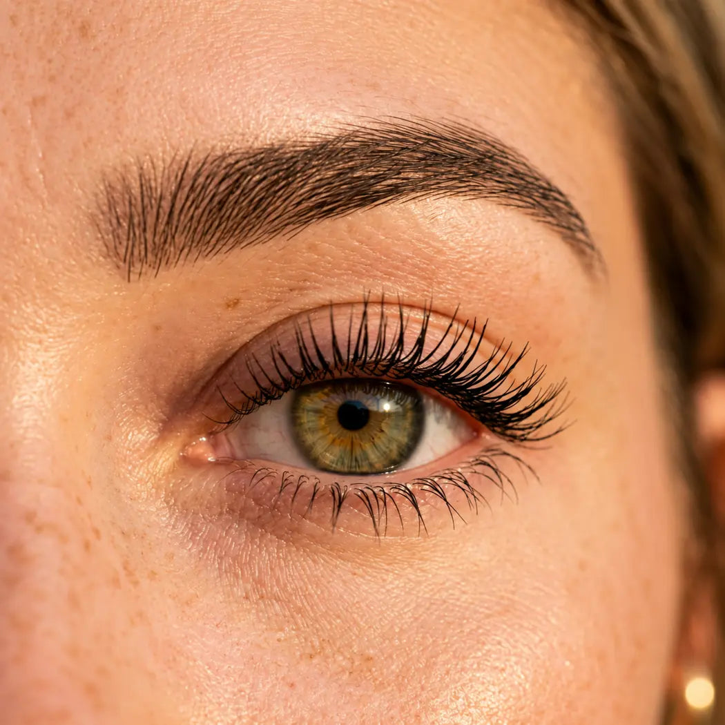Close-up of a hazel eye with lifted, separated lashes